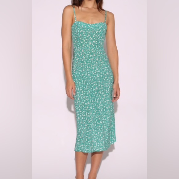 Realisation Par The Amelia 100% Silk Dress Green Blue Floral Poison Ivy - Picture 1 of 7